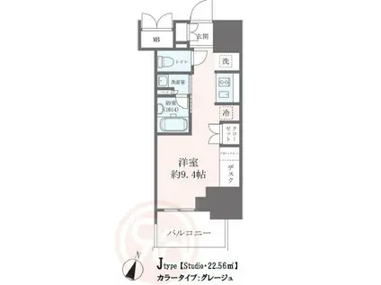 クレストコート靭公園 THE CLASS(ワンルーム/11階)の間取り写真