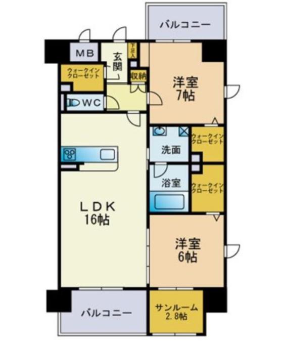 ラ・シルフィード博多駅南(2LDK/12階)の間取り写真