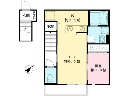 フリューゲルII(1LDK/2階)の間取り写真