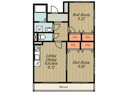 グランドプラム岡本(2DK/1階)の間取り写真