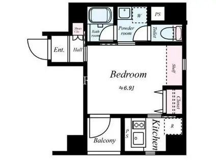 フュージョナル日本橋浜町(1K/2階)の間取り写真
