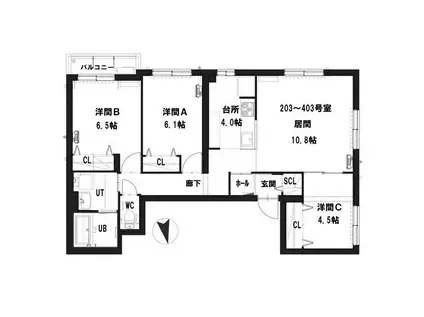 グランメール YAMAICHI(3LDK/3階)の間取り写真