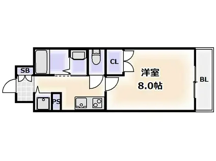 JPレジデンス難波南(1K/2階)の間取り写真