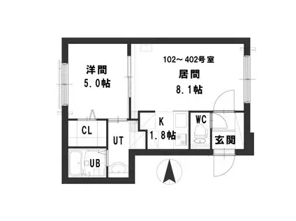 グランメール北40条A(1LDK/3階)の間取り写真