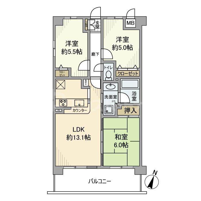 ベルドゥムール草加中央東(3LDK/5階)の間取り写真