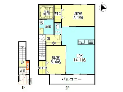 アルクス長束(2LDK/2階)の間取り写真