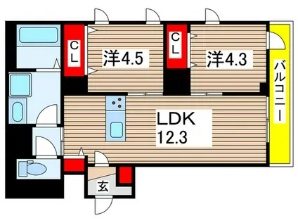 ラ・パートメント(2LDK/4階)の間取り写真