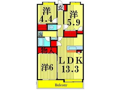 シュティーレマツバラ(3LDK/6階)の間取り写真