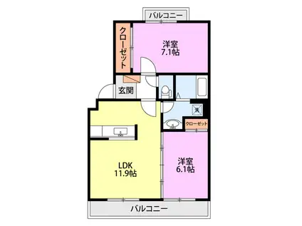 パレフレール城北(2LDK/1階)の間取り写真