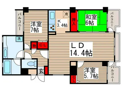 コスモ柏2(3LDK/3階)の間取り写真