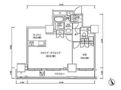 パークキューブ愛宕山タワー(1LDK/3階)の間取り写真