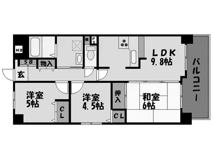 グランプレステージ明石西II(3LDK/9階)の間取り写真