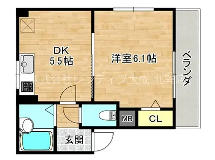シャトル光(1DK/2階)の間取り写真