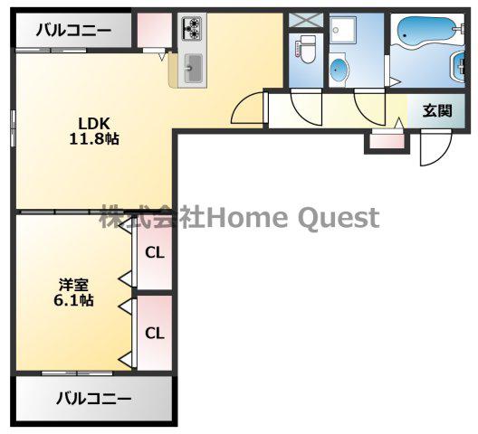 パルテール八尾(1LDK/2階)の間取り写真