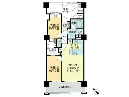 ライオンズタワー仙台大手町(2LDK/4階)の間取り写真
