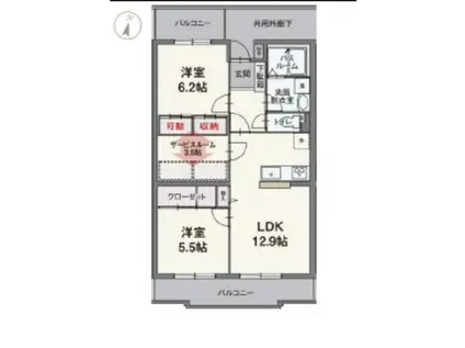 シェーナー ヴァルト(2LDK/2階)の間取り写真