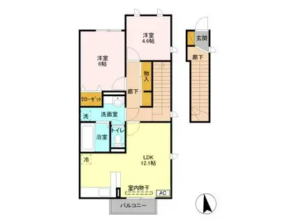 ウエストパーク藤(2LDK/2階)の間取り写真