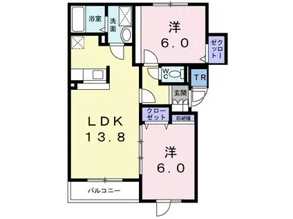 ローズクオーツ(2LDK/2階)の間取り写真
