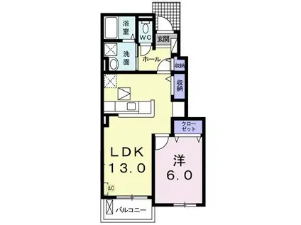 エスポワール輪之内II(1LDK/1階)の間取り写真