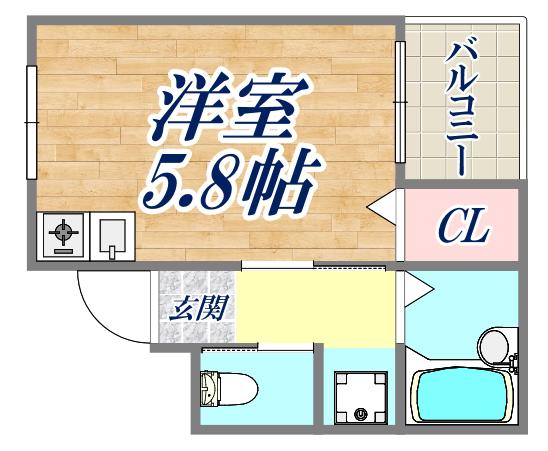ロングアイランド尼崎(ワンルーム/2階)の間取り写真