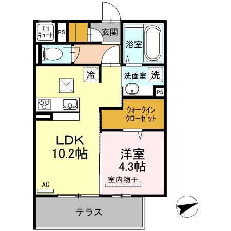 セレーノ空(1LDK/1階)の間取り写真