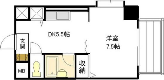 竹屋町原野ビル(1DK/8階)の間取り写真