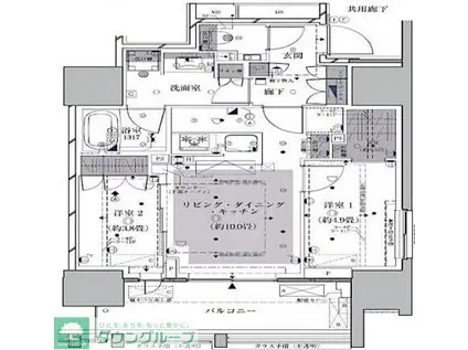 ザ・パークハウス 芝御成門(2LDK/9階)の間取り写真