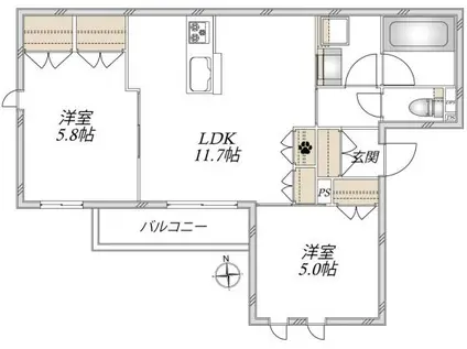 シュシュ・ドミールII(2LDK/3階)の間取り写真