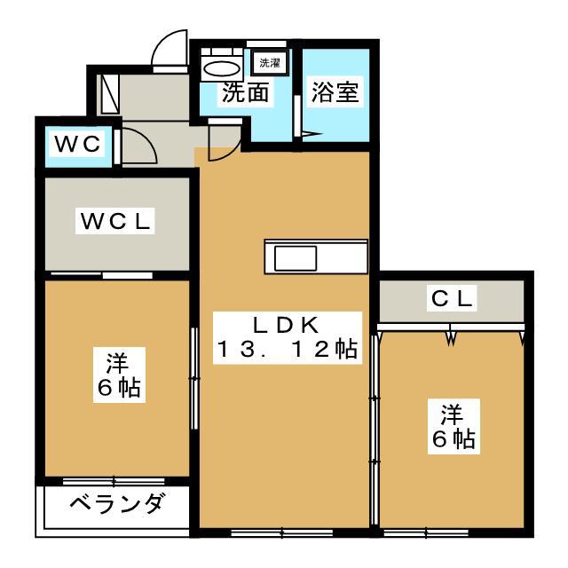 メルベージュN(2LDK/3階)の間取り写真