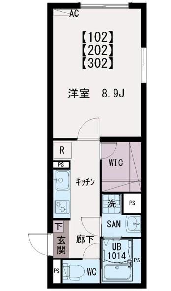 イクシオ島根(1K/3階)の間取り写真
