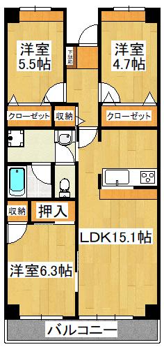 テラスレジデンス船橋夏見(3LDK/4階)の間取り写真