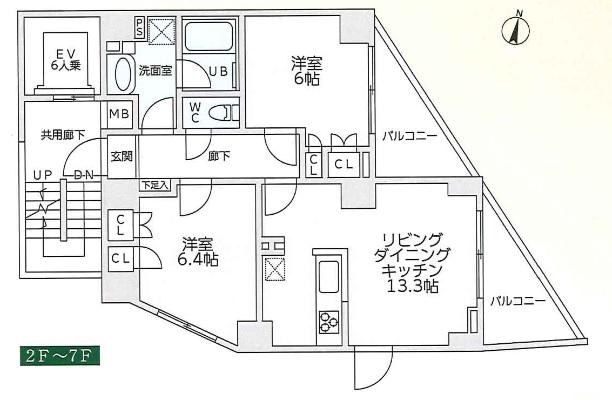 プロスパーレジデンス(2LDK/5階)の間取り写真