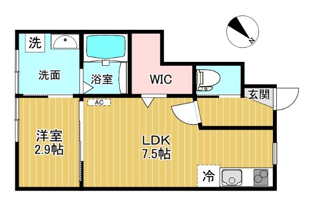 FELICE田島 B棟(1LDK/1階)の間取り写真