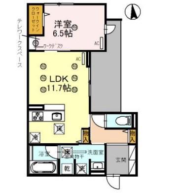 ロワイヤル綿町(1LDK/1階)の間取り写真