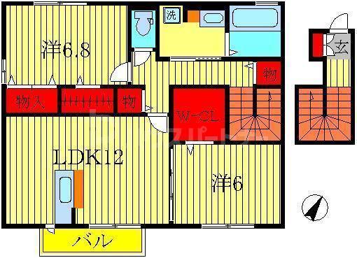 ラ・フルール A(2LDK/2階)の間取り写真