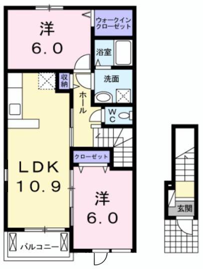 カルム メゾン 雅(2LDK/2階)の間取り写真