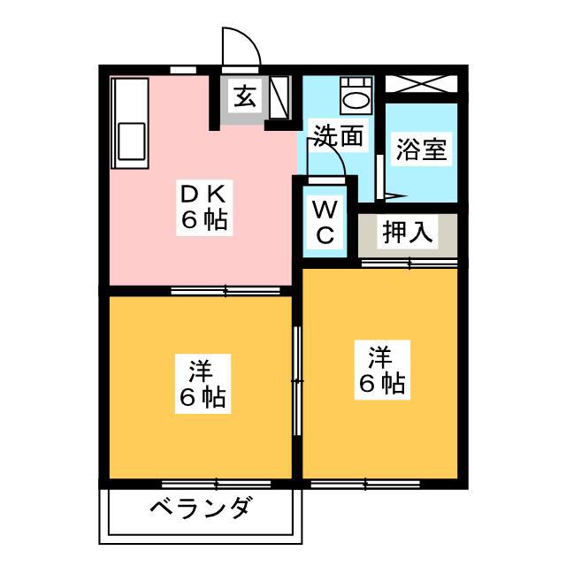 フレグランス中世古B(2DK/2階)の間取り写真