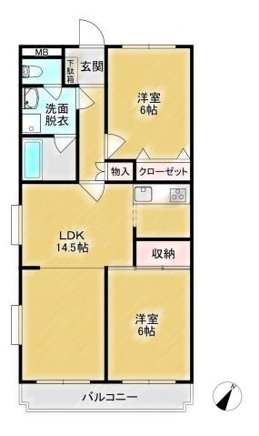 マンションアスカ(2LDK/2階)の間取り写真