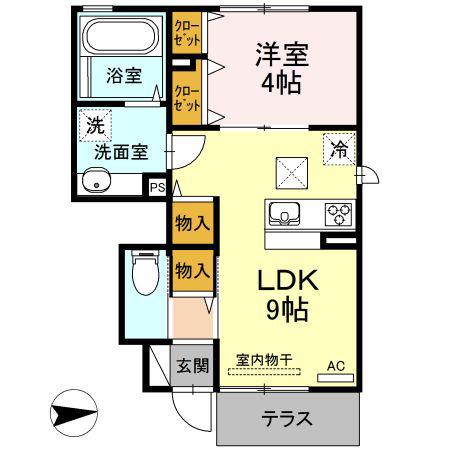 ハーモニー新水前寺III(1LDK/1階)の間取り写真