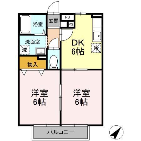 サンパレス音路II(2DK/1階)の間取り写真