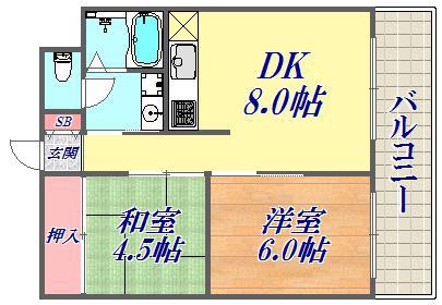 フェニックス山手(2DK/4階)の間取り写真
