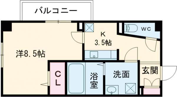 ソレイユ深草(1K/3階)の間取り写真