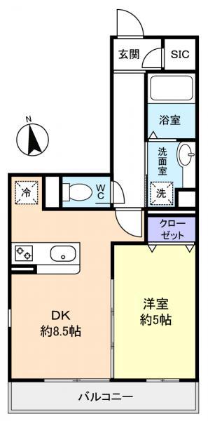 ティーズハイツ緑が丘(1DK/3階)の間取り写真
