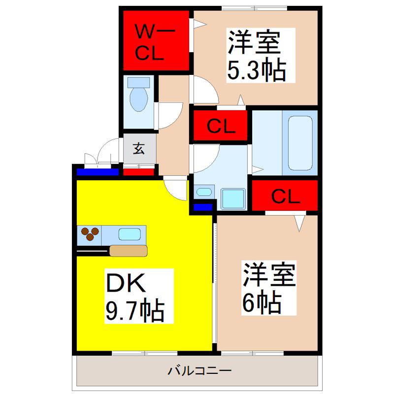 エスポワール(2DK/2階)の間取り写真