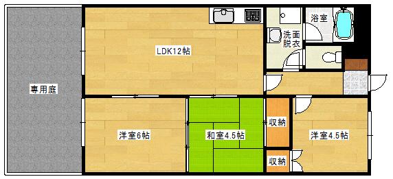 ファミール広島A棟(3LDK/1階)の間取り写真