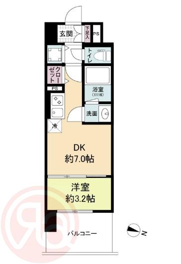 リヴェント難波サウス(1DK/3階)の間取り写真