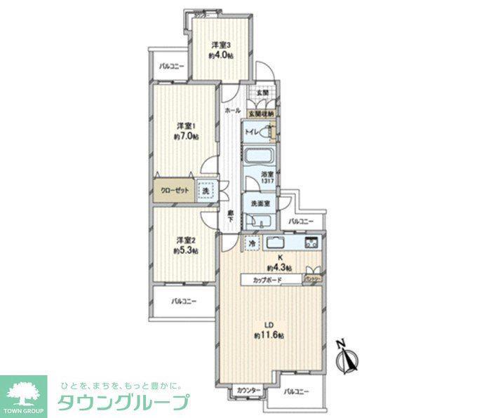 祖師ヶ谷大蔵タウンホーム(3LDK/3階)の間取り写真