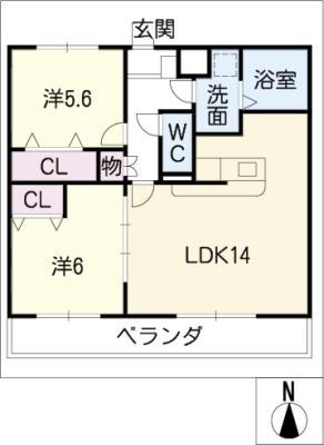 プリミエール阿久比弐号館(2LDK/4階)の間取り写真