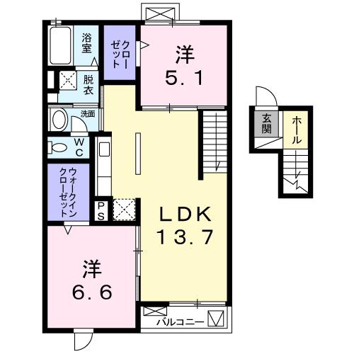 ノーブルパレス(2LDK/4階)の間取り写真