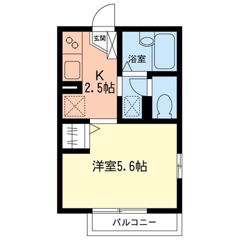 ヒルトップU(1K/2階)の間取り写真